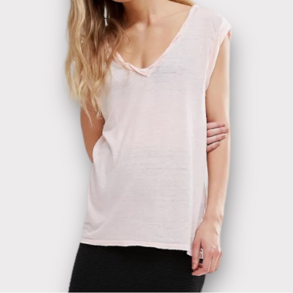 Pam & Gela Women’s Top Medium V-Neck Muscle Tee Semi Sheer Jersey Lightweight